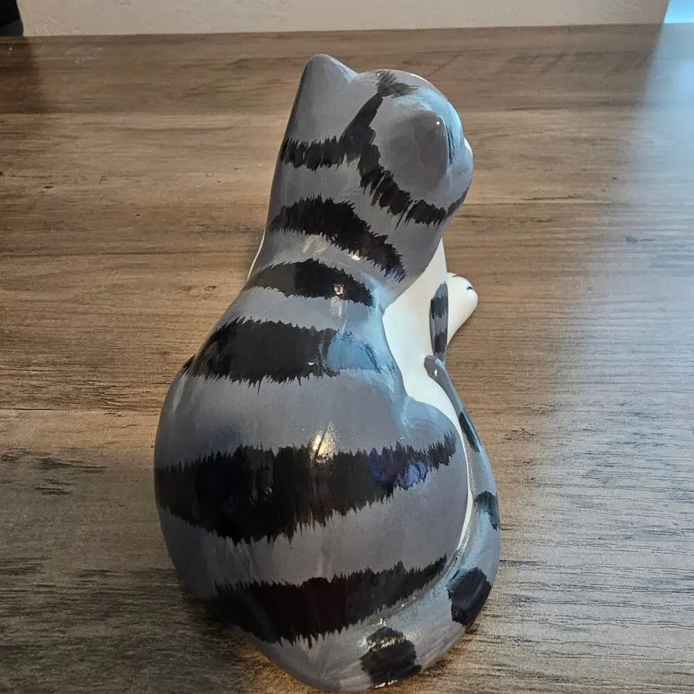 Vintage 1985 Royal Orleans Ceramic Tabby Cat Figurine Gray White Kitty Japan
